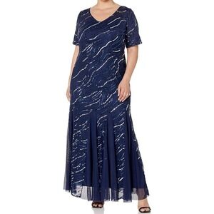 NWT Alex Evenings Women's Plus Size‎ Long Sequin Dress - Color Navy - Size 18W